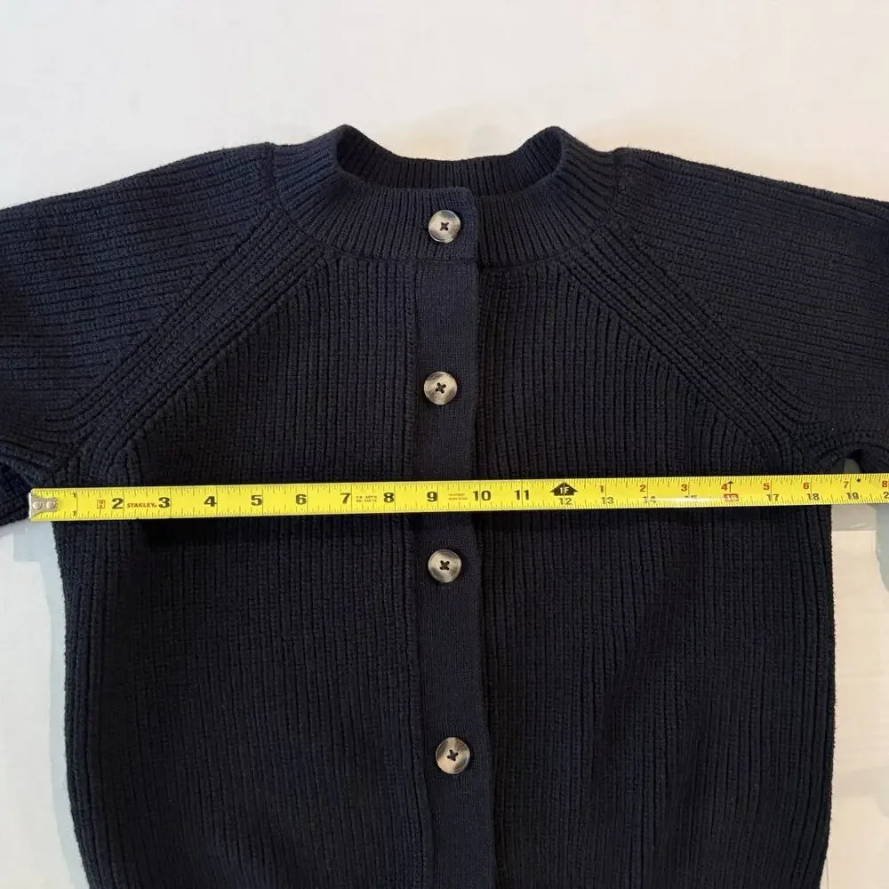 Banana Republic Large Black Ribbed Raglan Button Cardigan Sweater